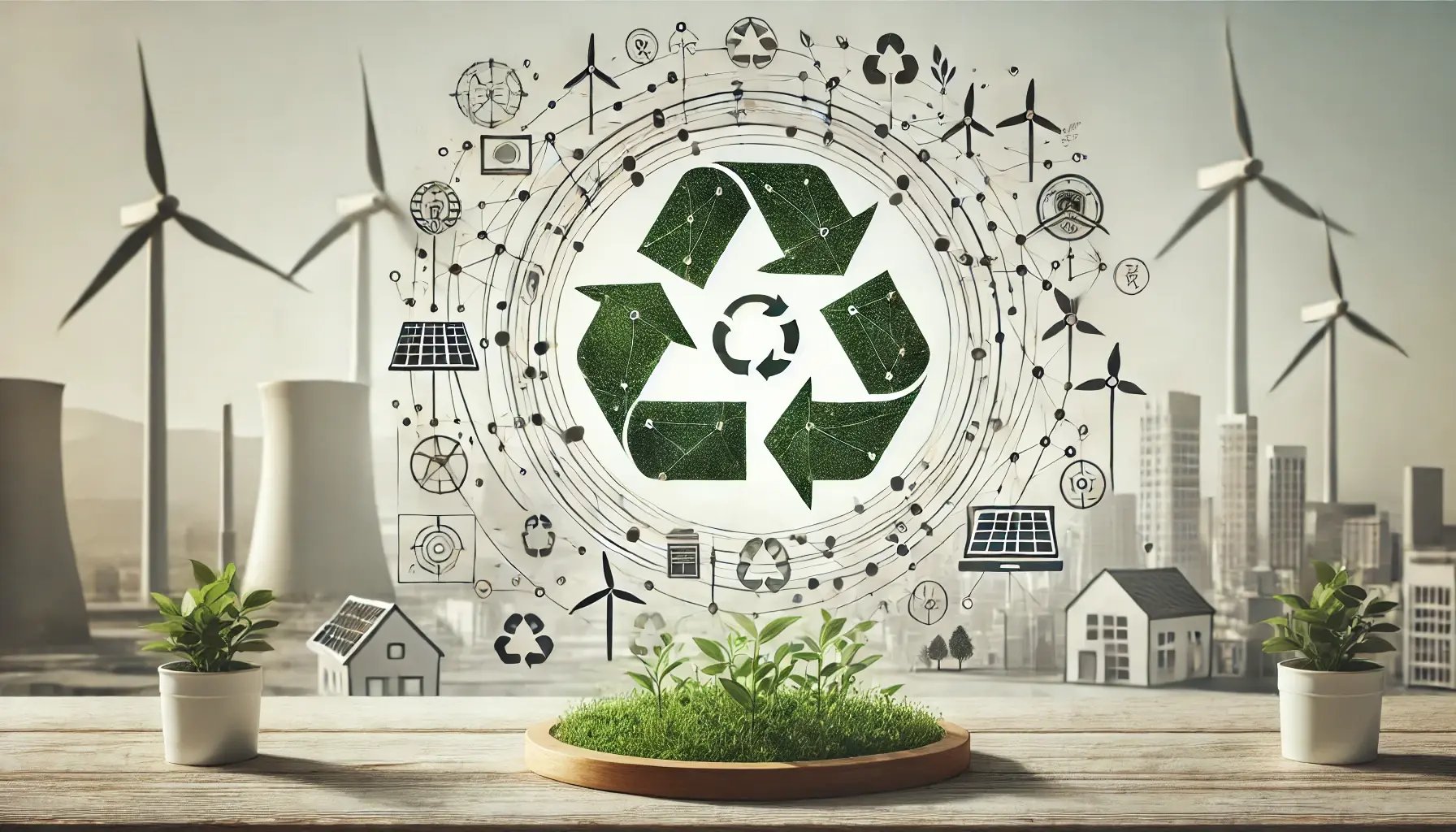 DALL·E 2024-12-19 08.34.41 - A simple and clean image representing the concept of a circular economy, featuring a recycling loop icon intertwined with symbols of technology, green